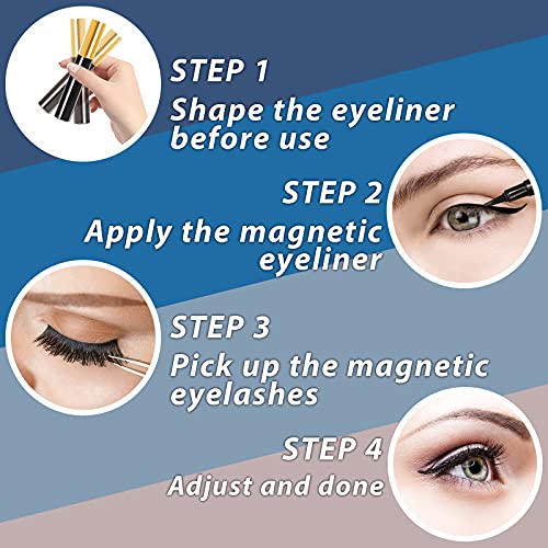 VESHELY Mink Magnetic Eyelashes with Eyeliner,3 Pairs Mink Dramatic Faux Magn...