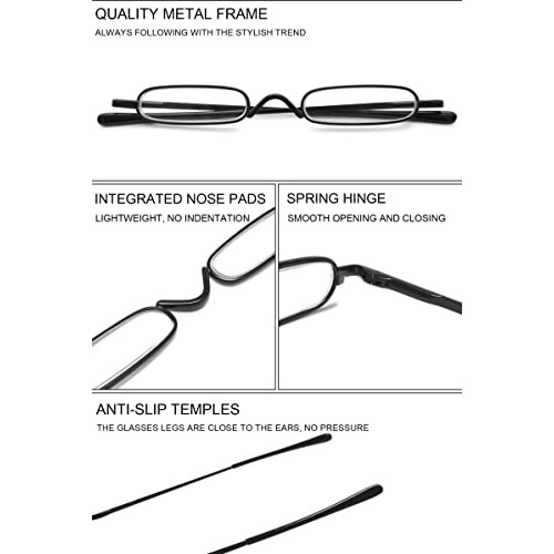 VEVESMUNDO Reading Glasses Men Women Compact Metal Eyeglasses Eyewear With Ca...