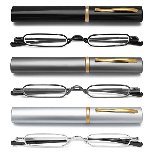 VEVESMUNDO Reading Glasses Men Women Compact Metal Eyeglasses Eyewear With Ca...