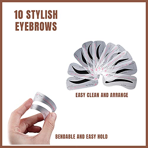 Eyebrow Stencils & Eyebrow Pencil, 10 Styles of Eyebrow Shaper, Reusable Eyeb...