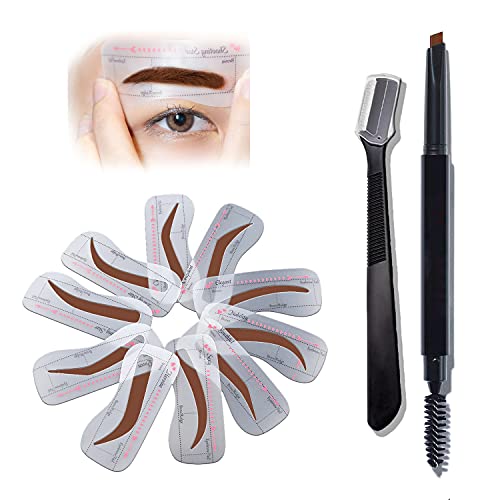 Eyebrow Stencils & Eyebrow Pencil, 10 Styles of Eyebrow Shaper, Reusable Eyeb...