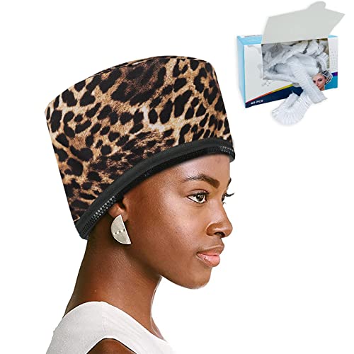 VICARKO Hair Steamer Cap for Deep Conditioning, Animal Print + Disposable Sho...