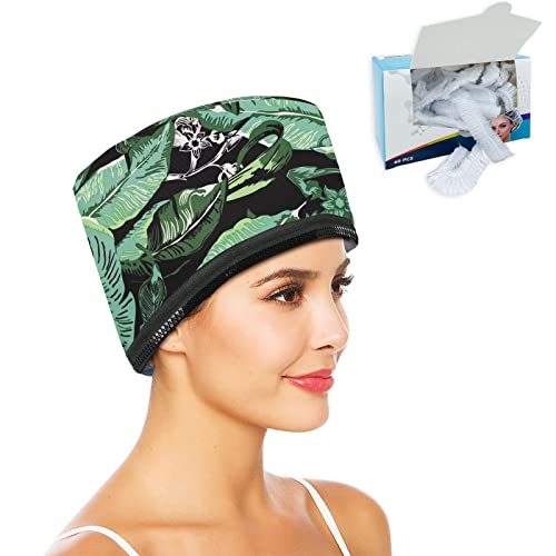 VICARKO Hair Steamer Cap for Deep Conditioning, Leaf Print + Disposable Showe...