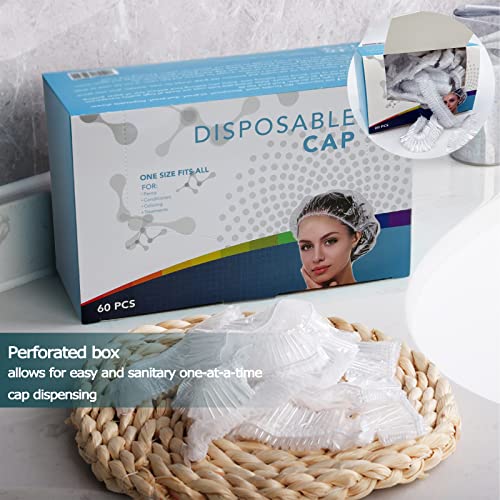 VICARKO Shower Cap Disposable, Case of 60, Plastic Hair Caps, Bath Hat, for M...