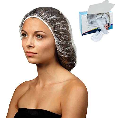 VICARKO Shower Cap Disposable, Case of 60, Plastic Hair Caps, Bath Hat, for M...