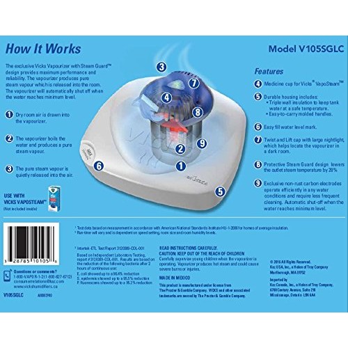 Vicks Nursery 1 Gallon Vaporizer with Night-Light Warm Steam Vaporizer for Ba...
