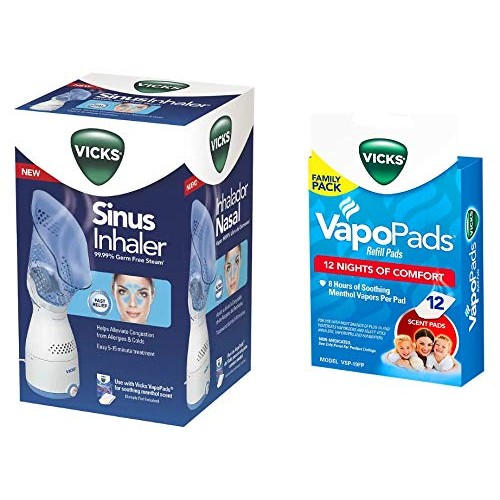 Vicks Personal Sinus Steam Inhaler with Pads Bundle (Sinus Inhaler w/ 12 Pads)