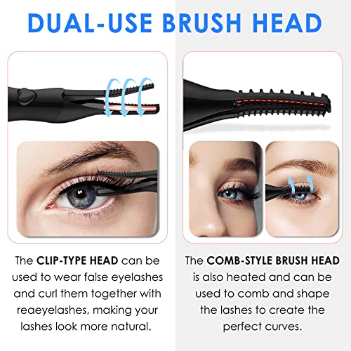 Heated Eyelash Curler, 2 in 1 Clip-Type & Built-in Comb Eyelash Curler, USB R...