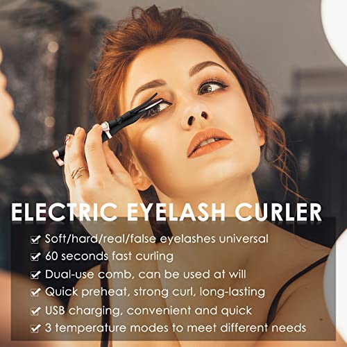 Heated Eyelash Curler, 2 in 1 Clip-Type & Built-in Comb Eyelash Curler, USB R...