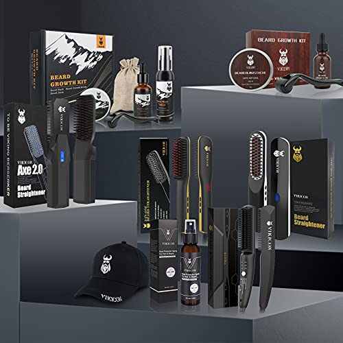 VIKICON Beard and Hair Straightener for Men: Ionic Heated Beard Brush Upgrade...