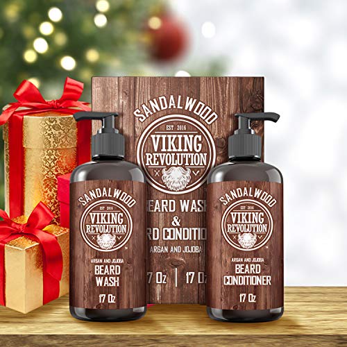 Beard Wash & Beard Conditioner Set w/Argan & Jojoba Oils - Softens & Strength...