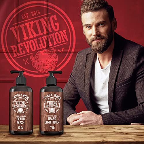 Beard Wash & Beard Conditioner Set w/Argan & Jojoba Oils - Softens & Strength...