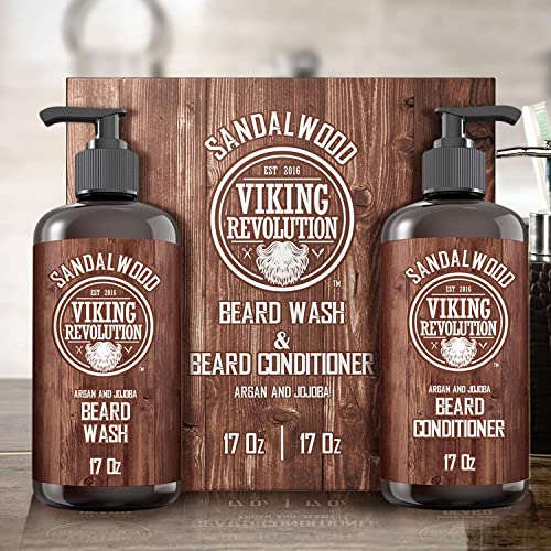 Beard Wash & Beard Conditioner Set w/Argan & Jojoba Oils - Softens & Strength...