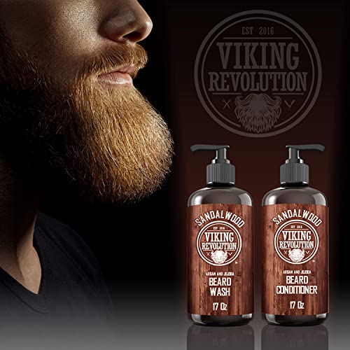 Beard Wash & Beard Conditioner Set w/Argan & Jojoba Oils - Softens & Strength...