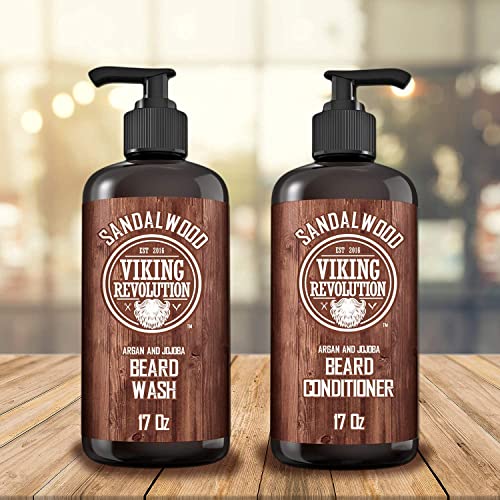 Beard Wash & Beard Conditioner Set w/Argan & Jojoba Oils - Softens & Strength...