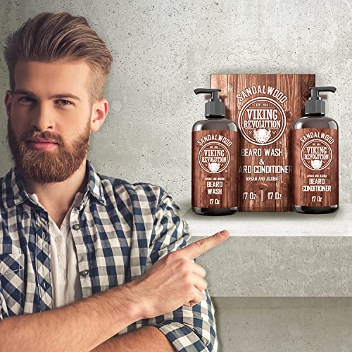 Beard Wash & Beard Conditioner Set w/Argan & Jojoba Oils - Softens & Strength...
