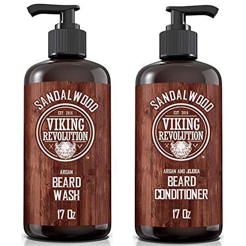 Beard Wash & Beard Conditioner Set w/Argan & Jojoba Oils - Softens & Strength...