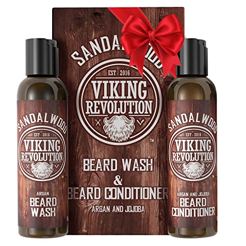 Beard Wash & Beard Conditioner Set w/Argan & Jojoba Oils - Softens & Strength...