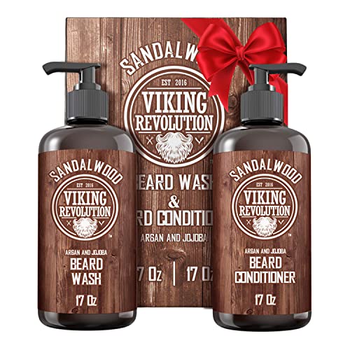 Beard Wash & Beard Conditioner Set w/Argan & Jojoba Oils - Softens & Strength...