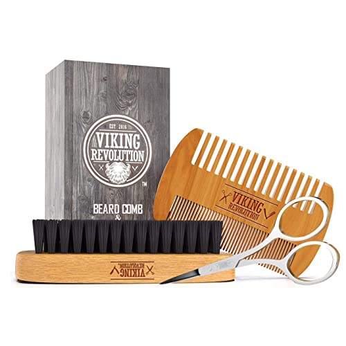 Viking Revolution Beard Comb & Beard Brush Set for Men - Natural Boar Bristle...