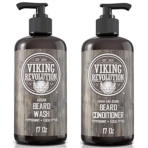 Viking Revolution Beard Wash & Beard Conditioner Set w/Argan & Jojoba Oils – ...