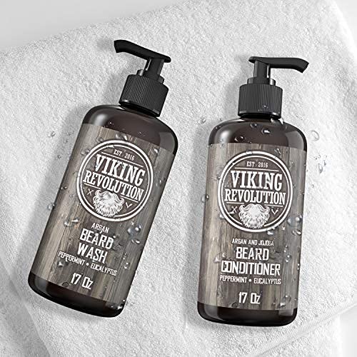 Viking Revolution Beard Wash & Beard Conditioner Set w/Argan & Jojoba Oils – ...