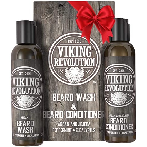 Viking Revolution Beard Wash & Beard Conditioner Set w/Argan & Jojoba Oils – ...