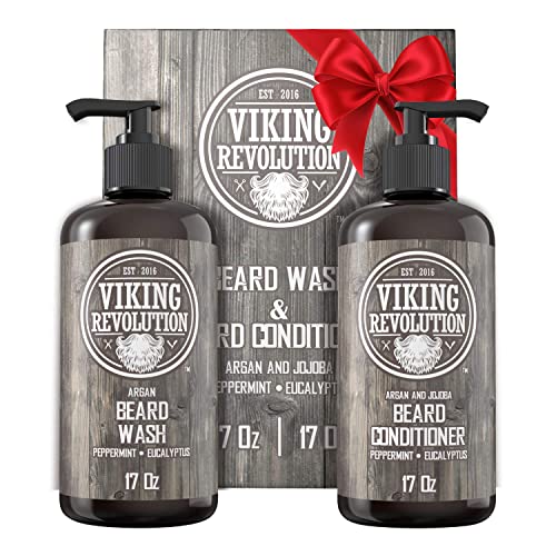 Viking Revolution Beard Wash & Beard Conditioner Set w/Argan & Jojoba Oils – ...