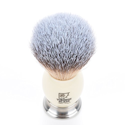 VIKINGS BLADE 'White Knight' Luxury Shaving Brush, Heavy Steel Base + Faux Iv...