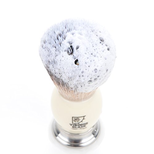 VIKINGS BLADE 'White Knight' Luxury Shaving Brush, Heavy Steel Base + Faux Iv...