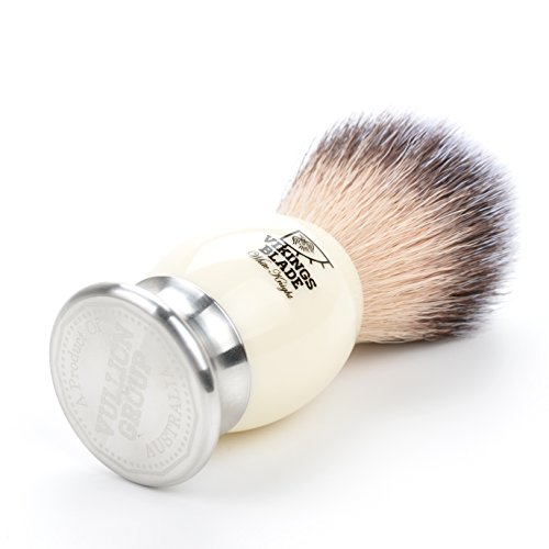 VIKINGS BLADE 'White Knight' Luxury Shaving Brush, Heavy Steel Base + Faux Iv...