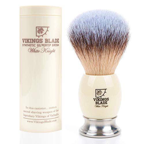 VIKINGS BLADE 'White Knight' Luxury Shaving Brush, Heavy Steel Base + Faux Iv...