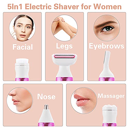 Electric Shaver for Women, 5 in 1 Electric Lady Razor,Facial Cleansing & Mass...