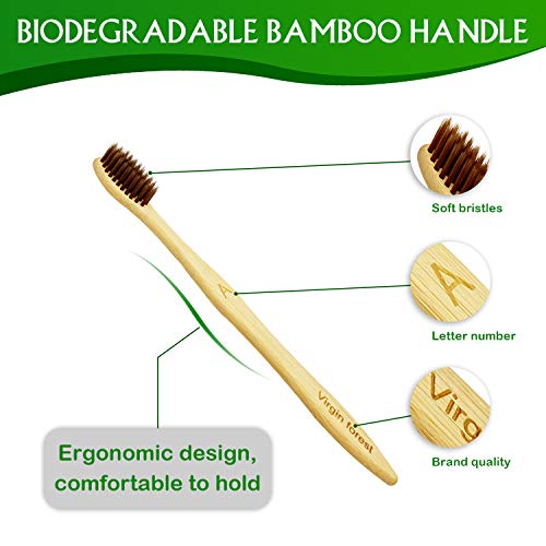 10 Pcs Soft Bristles Bamboo Toothbrush, Biodegradable Natural Bamboo Charcoal...