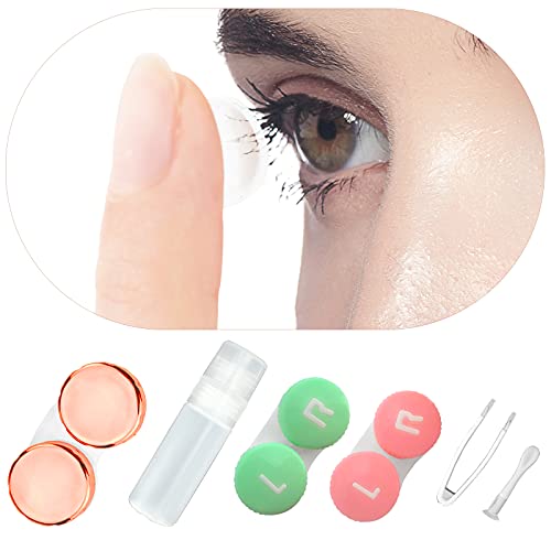 Mini Contact Lens Box Kit,5 in 1 Portable Contact Lens Cases with Mirror Twee...