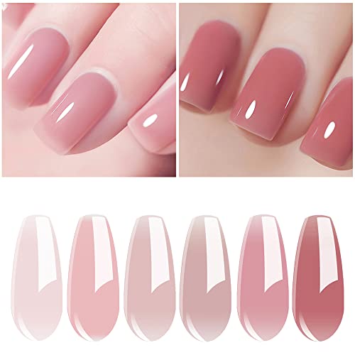 Vishine Nude Gel Polish Kit, Sheer Milky Pink Jelly Transparent Gel Nail Poli...