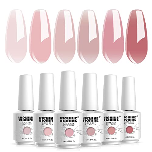 Vishine Nude Gel Polish Kit, Sheer Milky Pink Jelly Transparent Gel Nail Poli...