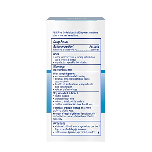 Visine Dry Eye Relief Lubricant Eye Drops to Moisturize and Soothe Irritated,...