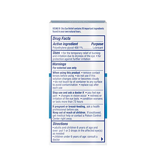 Visine Dry Eye Relief Lubricant Eye Drops with Polyethylene Glycol 400 to Moi...
