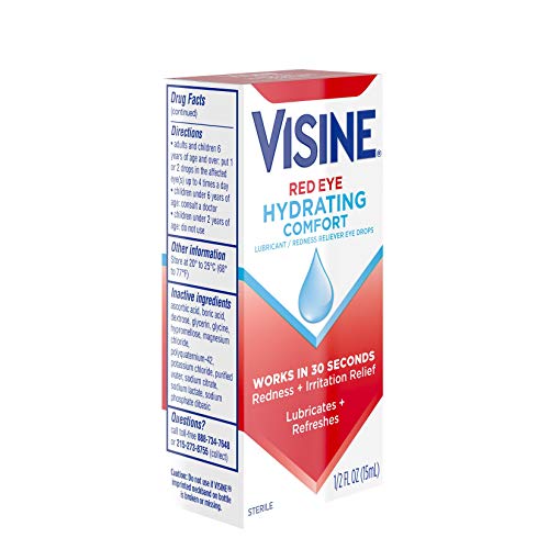 Visine Red Eye Hydrating Comfort Redness Relief and Lubricant Eye Drops to He...