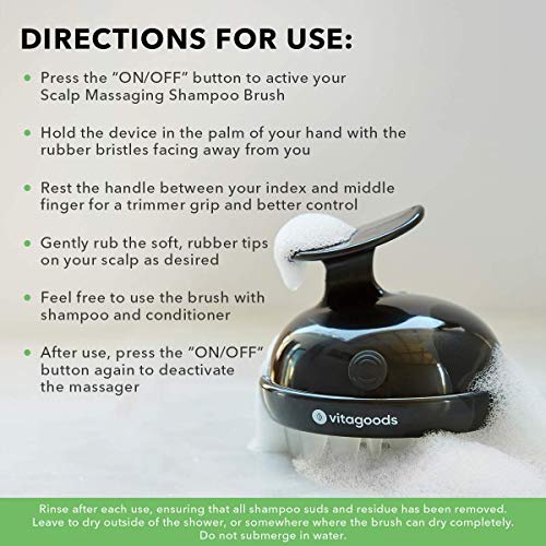 Vitagoods Scalp Massaging Shampoo Brush - Handheld Vibrating Massager, Water-...