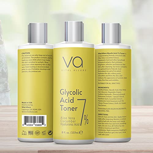 Vital Allure Glycolic Acid Toner for Face - Anti Aging, Pore Minimizer, Exfol...