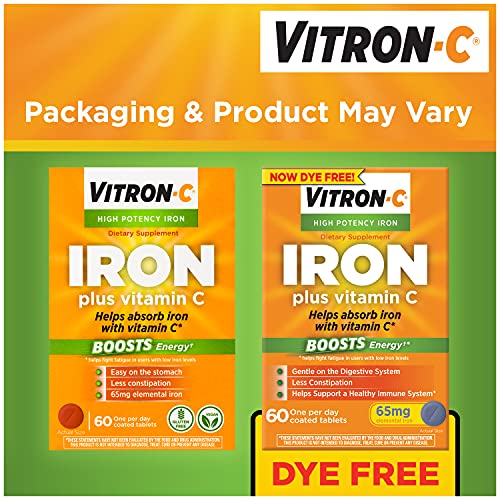 Vitron-C High Potency Iron Supplement with 125 mg Vitamin C, Dye Free, Vegan,...