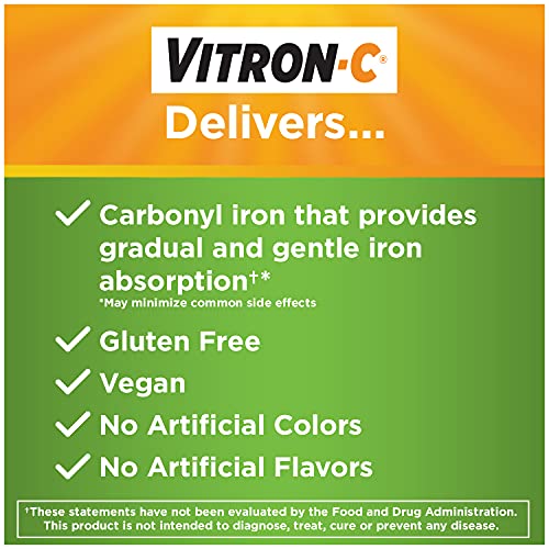 Vitron-C High Potency Iron Supplement with 125 mg Vitamin C, Dye Free, Vegan,...