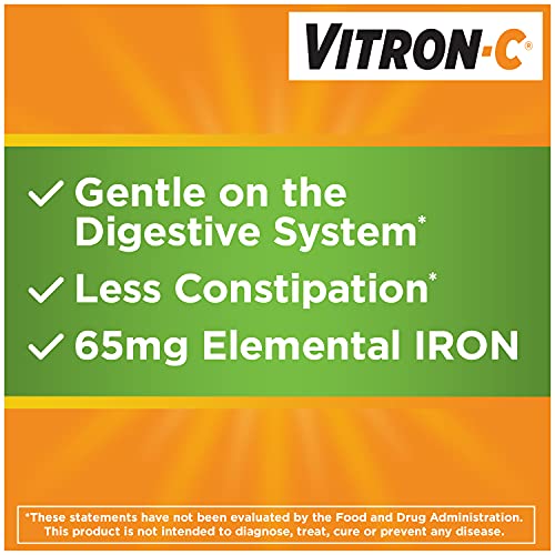 Vitron-C High Potency Iron Supplement with 125 mg Vitamin C, Dye Free, Vegan,...