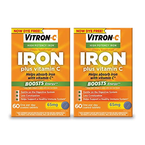 Vitron-C High Potency Iron Supplement with 125 mg Vitamin C, Dye Free, Vegan,...