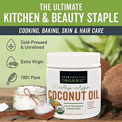 Organic Coconut Oil, Cold-Pressed - Natural Hair Oil, Skin Oil and Cooking Oi...