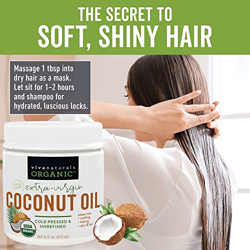 Organic Coconut Oil, Cold-Pressed - Natural Hair Oil, Skin Oil and Cooking Oi...