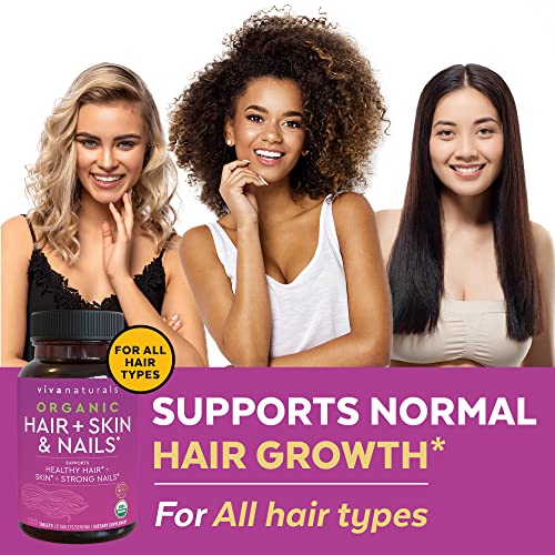 Organic Hair Skin and Nails Vitamins – Womens Vitamins with Biotin 5000 mcg, ...