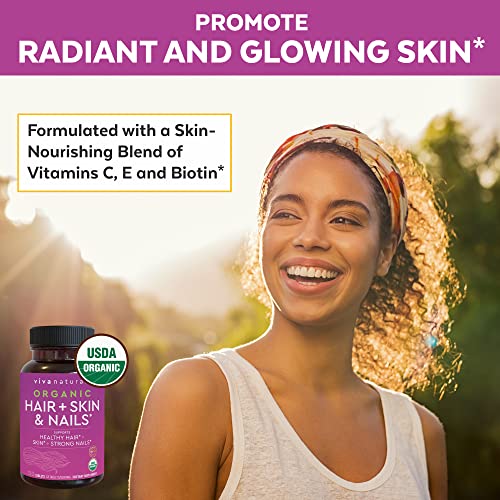 Organic Hair Skin and Nails Vitamins – Womens Vitamins with Biotin 5000 mcg, ...
